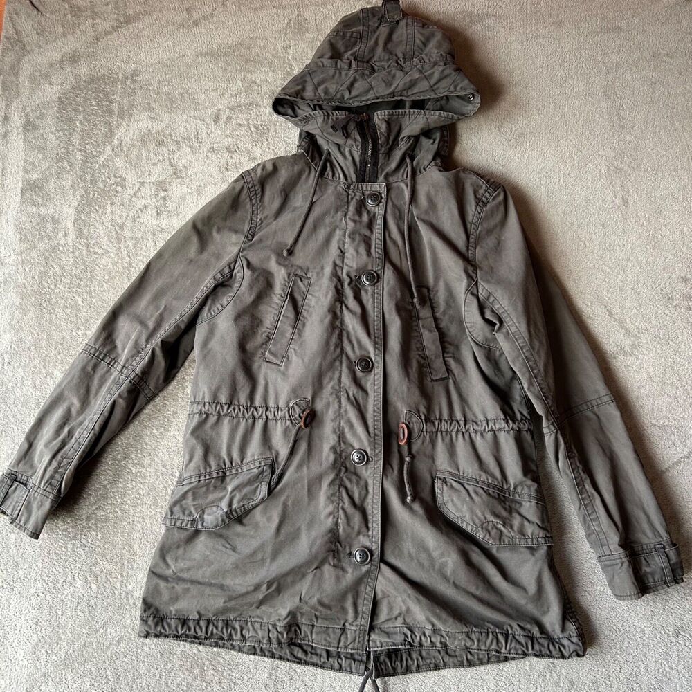 Gap Utility Parka Coat Women's Medium Hooded Sherpa Lined Jacket Grey Military